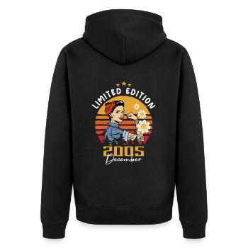 Dezember 2005 Geburtstagsgeschenk Dezember 2005 - Unisex Premium Bio Zip Hoodie - Schwarz - Hinten - Nico (187cm)