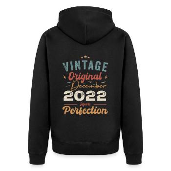 Vintage Geburtstag - Dezember 2022 - Geschenkidee - Unisex Premium Bio Zip Hoodie - Schwarz - Hinten - Nico (187cm)