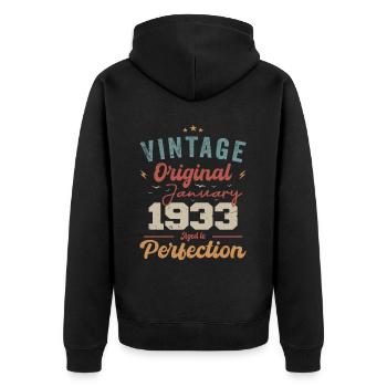 January 1933 Legend for 91 years - Unisex Premium Organic Zip Hoodie - black - Back - Nico (187cm)