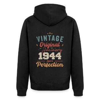 Januar 1944 Legende seit 80 Jahren - Unisex Premium Bio Zip Hoodie - Schwarz - Hinten - Nico (187cm)