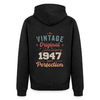 January 1947 Legend for 77 years - Unisex Premium Organic Zip Hoodie - black - Back - Nico (187cm)