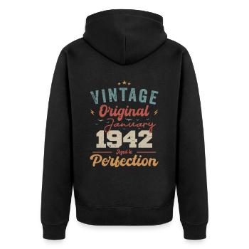 January 1942 Legend for 82 years - Unisex Premium Organic Zip Hoodie - black - Back - Nico (187cm)
