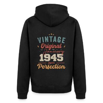 Januar 1945 Legende seit 79 Jahren - Unisex Premium Bio Zip Hoodie - Schwarz - Hinten - Nico (187cm)