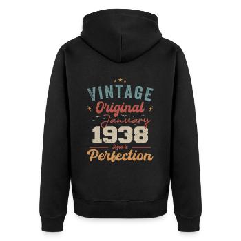 January 1938 Legend for 86 years - Unisex Premium Organic Zip Hoodie - black - Back - Nico (187cm)