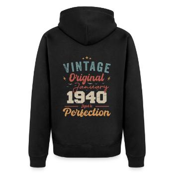 January 1940 Legend for 84 years - Unisex Premium Organic Zip Hoodie - black - Back - Nico (187cm)