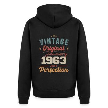 Januar 1963 Legende seit 61 Jahren - Unisex Premium Bio Zip Hoodie - Schwarz - Hinten - Nico (187cm)
