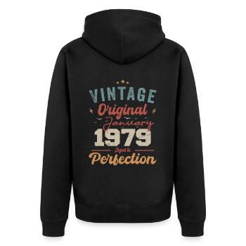 Januar 1979 Legende seit 45 Jahren - Unisex Premium Bio Zip Hoodie - Schwarz - Hinten - Nico (187cm)