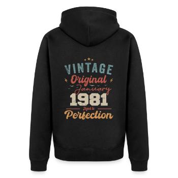 Janvier 1981 Légende depuis 43 ans - Veste à capuche bio Premium Unisexe - noir - Dos - Nico (187cm)