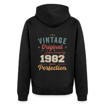 Janvier 1982 Légende depuis 42 ans - Veste à capuche bio Premium Unisexe - noir - Dos - Nico (187cm)