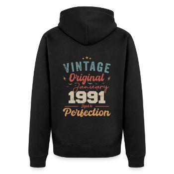 Janvier 1991 Légende depuis 33 ans - Veste à capuche bio Premium Unisexe - noir - Dos - Nico (187cm)