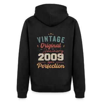 Janvier 2009 Légende depuis 15 ans - Veste à capuche bio Premium Unisexe - noir - Dos - Nico (187cm)