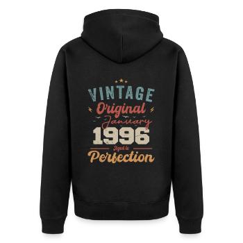 Januar 1996 Legende seit 28 Jahren - Unisex Premium Bio Zip Hoodie - Schwarz - Hinten - Nico (187cm)