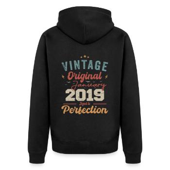 Januar 2019 Legende seit 5 Jahren - Unisex Premium Bio Zip Hoodie - Schwarz - Hinten - Nico (187cm)