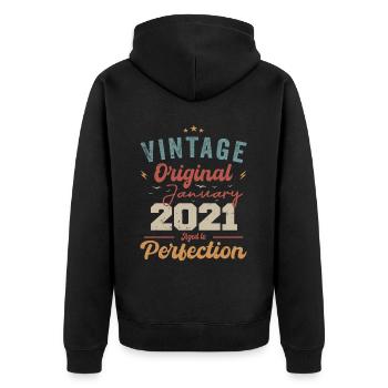 Januar 2021 Legende seit 3 Jahren - Unisex Premium Bio Zip Hoodie - Schwarz - Hinten - Nico (187cm)
