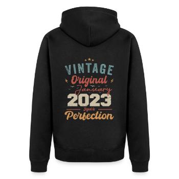 January 2023 Legend for 1 year - Unisex Premium Organic Zip Hoodie - black - Back - Nico (187cm)
