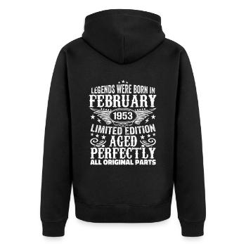 Legendary since February 1953 - 71 years old - Unisex Premium Organic Zip Hoodie - black - Back - Nico (187cm)