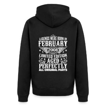Legendär seit Februar 2008 - 16 Jahre alt - Unisex Premium Bio Zip Hoodie - Schwarz - Hinten - Nico (187cm)