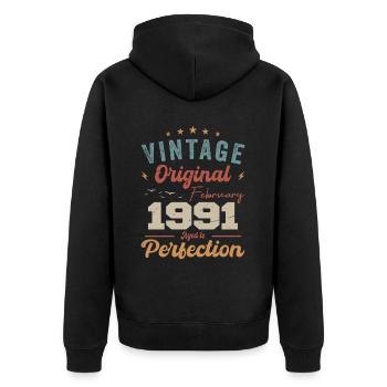 Né en février 1991 millésime 1991 Anniversaire - Veste à capuche bio Premium Unisexe - noir - Dos - Nico (187cm)