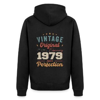 Né en février 1979 millésime 1979 anniversaire - Veste à capuche bio Premium Unisexe - noir - Dos - Nico (187cm)