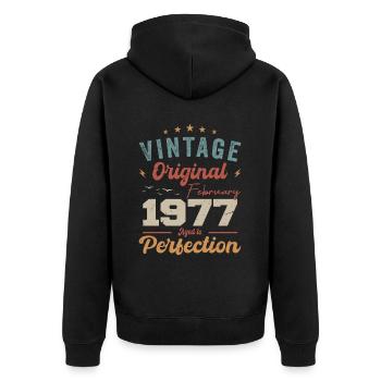 Geboren im Februar 1977 vintage 1977 Geburtstag - Unisex Premium Bio Zip Hoodie - Schwarz - Hinten - Nico (187cm)