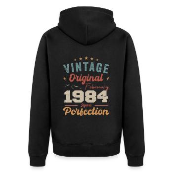 Né en février 1984 millésime 1984 anniversaire - Veste à capuche bio Premium Unisexe - noir - Dos - Nico (187cm)