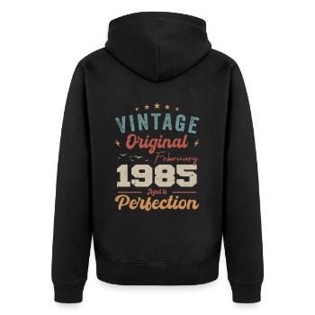 Né en février 1985 millésime 1985 anniversaire - Veste à capuche bio Premium Unisexe - noir - Dos - Nico (187cm)