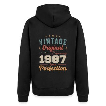 Born in February 1987 vintage 1987 birthday - Unisex Premium Organic Zip Hoodie - black - Back - Nico (187cm)