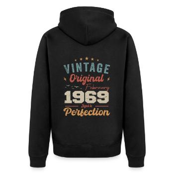 Né en février 1969 millésime 1969 anniversaire - Veste à capuche bio Premium Unisexe - noir - Dos - Nico (187cm)