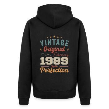 Born in February 1989 vintage 1989 birthday - Unisex Premium Organic Zip Hoodie - black - Back - Nico (187cm)