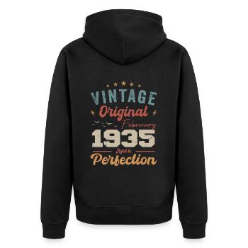 Born in February 1935 vintage 1935 birthday - Unisex Premium Organic Zip Hoodie - black - Back - Nico (187cm)