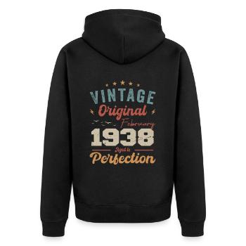 Born in February 1938 vintage 1938 birthday - Unisex Premium Organic Zip Hoodie - black - Back - Nico (187cm)