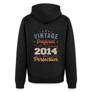 Né en février 2014 millésime 2014 anniversaire - Veste à capuche bio Premium Unisexe - noir - Dos - Nico (187cm)