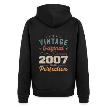 Born in February 2007 vintage 2007 birthday - Unisex Premium Organic Zip Hoodie - black - Back - Nico (187cm)