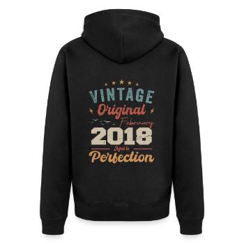 Born in February 2018 vintage 2018 birthday - Unisex Premium Organic Zip Hoodie - black - Back - Nico (187cm)