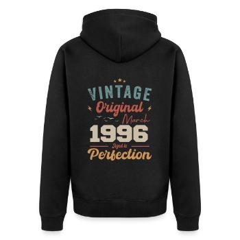 March 1996 Vintage Born Vintage Birthday - Unisex Premium Organic Zip Hoodie - black - Back - Nico (187cm)