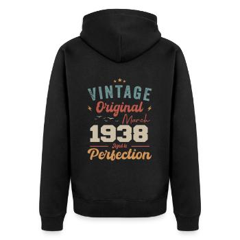 März 1938 Jahrgang geboren Vintage Geburtstag - Unisex Premium Bio Zip Hoodie - Schwarz - Hinten - Nico (187cm)