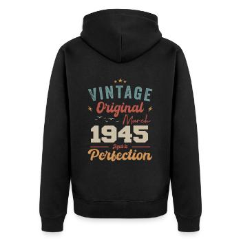 March 1945 Vintage Born Vintage Birthday - Unisex Premium Organic Zip Hoodie - black - Back - Nico (187cm)