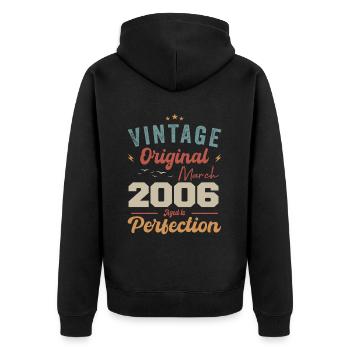 March 2006 Vintage Born Vintage Birthday - Unisex Premium Organic Zip Hoodie - black - Back - Nico (187cm)