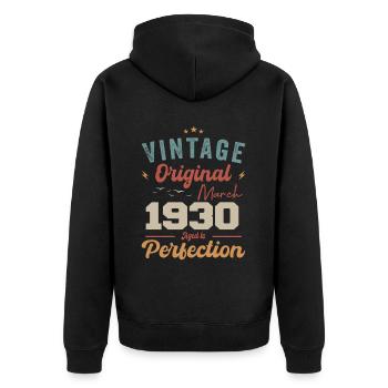 März 1930 Jahrgang geboren Vintage Geburtstag - Unisex Premium Bio Zip Hoodie - Schwarz - Hinten - Nico (187cm)