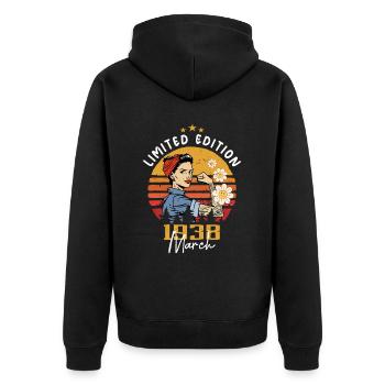 Women born in March 1938 Born birthday 1938 - Unisex Premium Organic Zip Hoodie - black - Back - Nico (187cm)