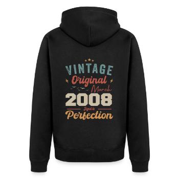 March 2008 Vintage Born Vintage Birthday - Unisex Premium Organic Zip Hoodie - black - Back - Nico (187cm)