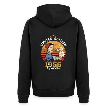 Frauen im März 1956 Geboren Geburtstag 1956 - Unisex Premium Bio Zip Hoodie - Schwarz - Hinten - Nico (187cm)