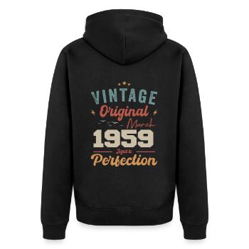 März 1959 Jahrgang geboren Vintage Geburtstag - Unisex Premium Bio Zip Hoodie - Schwarz - Hinten - Nico (187cm)