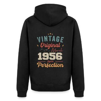März 1956 Jahrgang geboren Vintage Geburtstag - Unisex Premium Bio Zip Hoodie - Schwarz - Hinten - Nico (187cm)