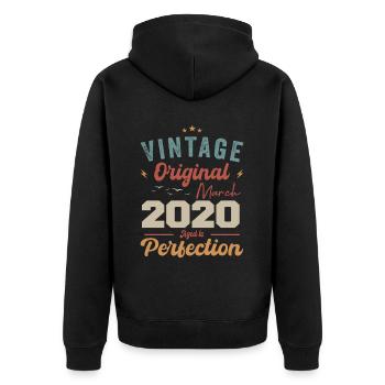 March 2020 Vintage Born Vintage Birthday - Unisex Premium Organic Zip Hoodie - black - Back - Nico (187cm)