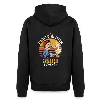 Frauen im März 2019 Geboren Geburtstag 2019 - Unisex Premium Bio Zip Hoodie - Schwarz - Hinten - Nico (187cm)