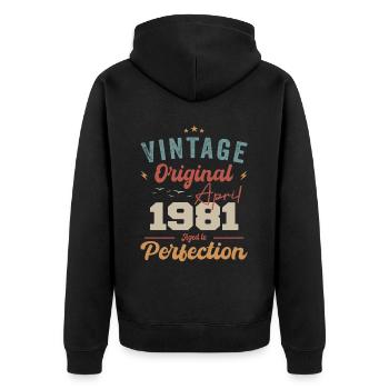 Vintage né avril 1981 cadeau d’anniversaire - Veste à capuche bio Premium Unisexe - noir - Dos - Nico (187cm)