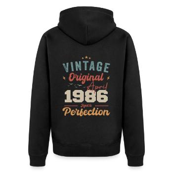 Vintage Geboren im April 1986 Geburtstagsgeschenk - Unisex Premium Bio Zip Hoodie - Schwarz - Hinten - Nico (187cm)