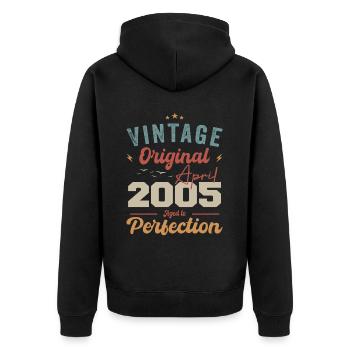 Vintage Born In April 2005 Birthday Gift - Unisex Premium Organic Zip Hoodie - black - Back - Nico (187cm)