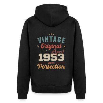 Vintage né en avril 1953 cadeau d’anniversaire - Veste à capuche bio Premium Unisexe - noir - Dos - Nico (187cm)